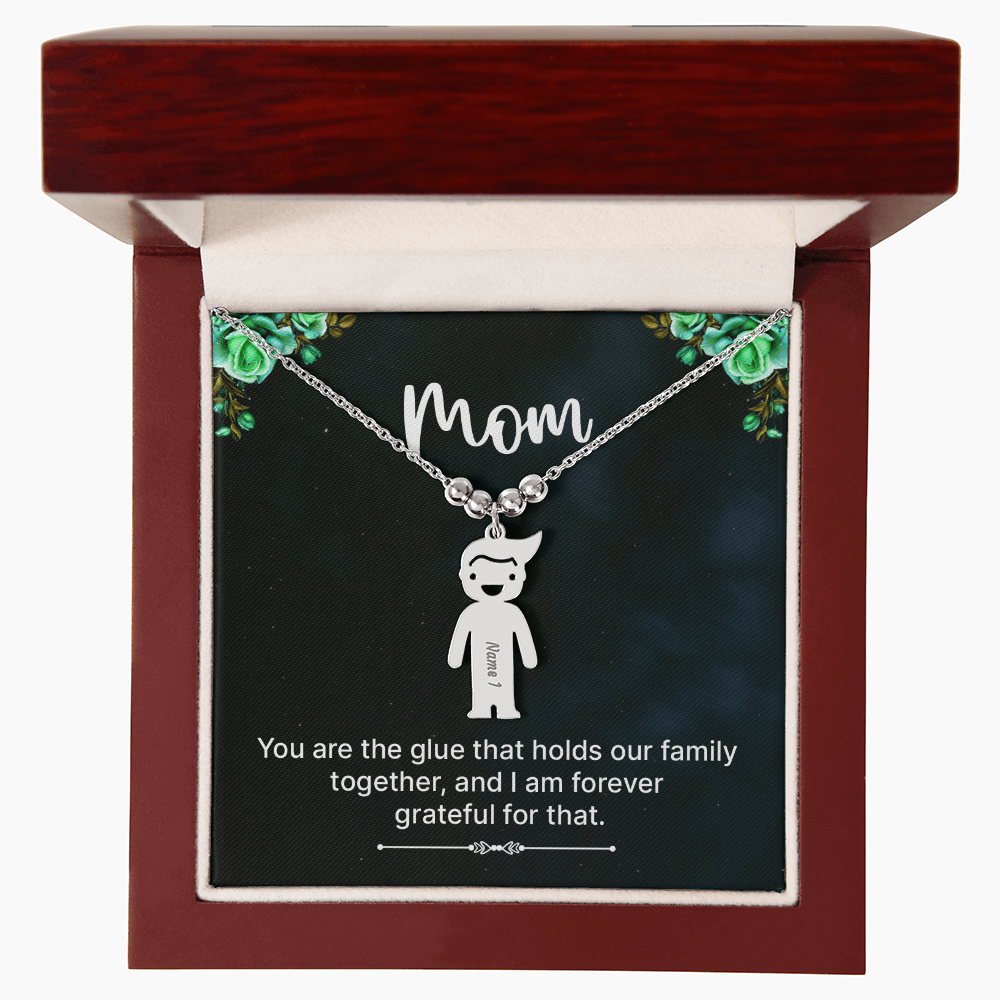 Personalized Engraved Kid Charm Necklace for Mom - Mother's Day Gift - You are the Glue that Holds our Family