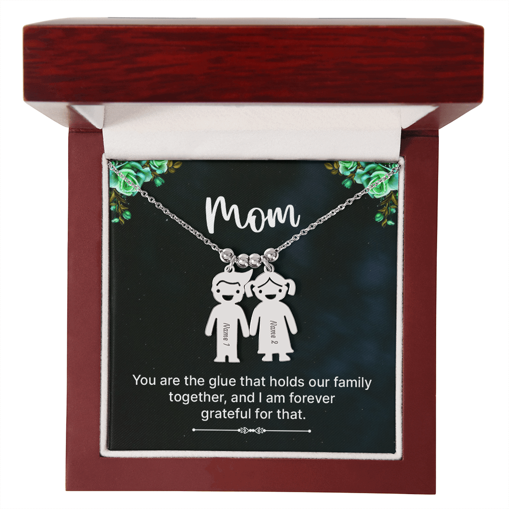 Personalized Engraved Kid Charm Necklace for Mom - Mother's Day Gift - You are the Glue that Holds our Family