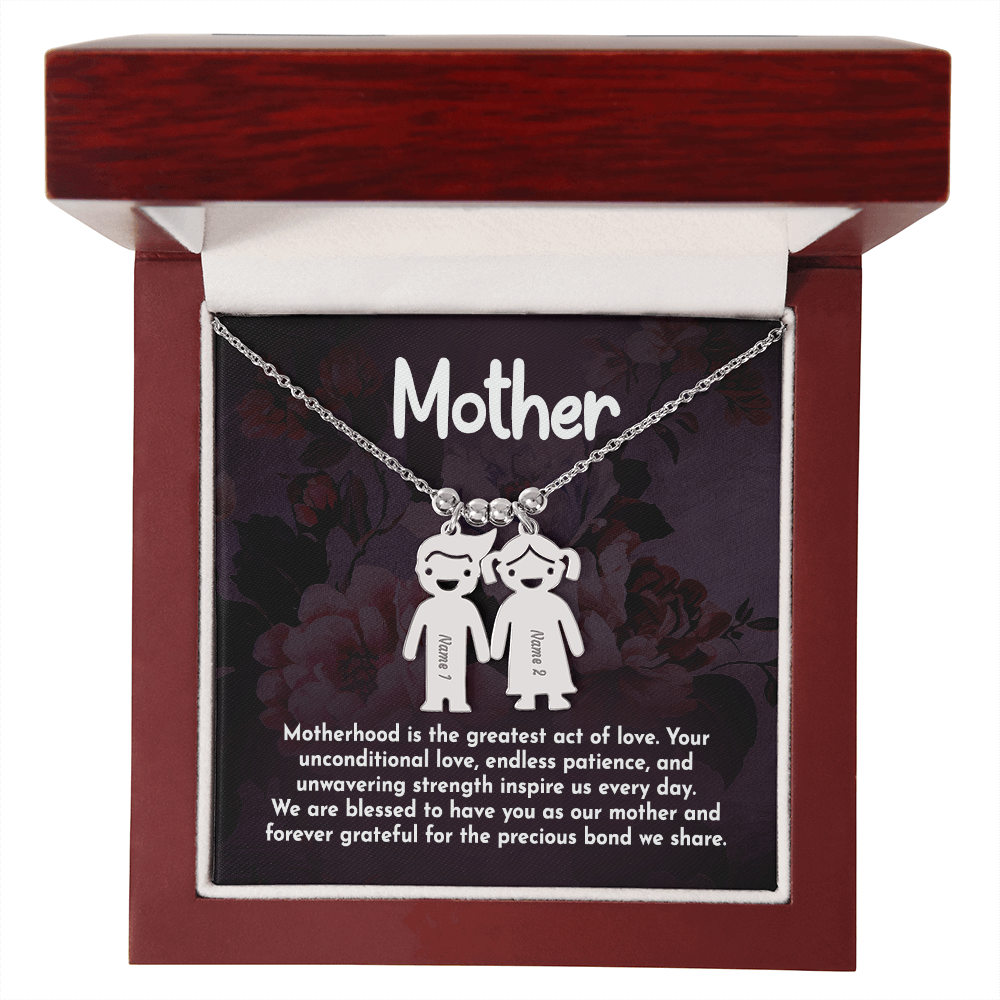 Personalized Engraved Kid Charm Necklace for Mother- Mother's Day Gift - Motherhood is the Greatest Act of Love