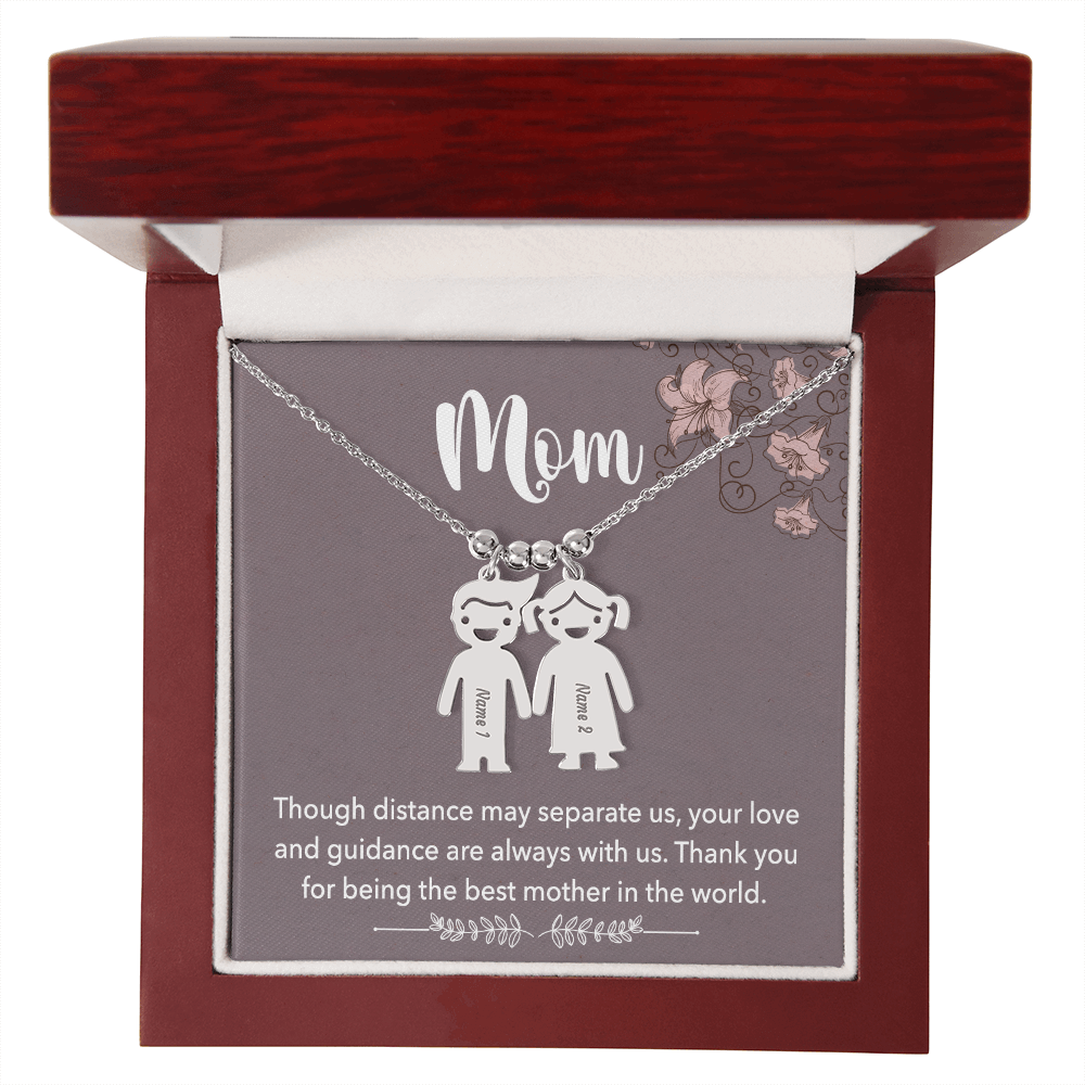 Personalized Engraved Kid Charm Necklace for Mom - Mother's Day Gift - Through Distance May Separate Us