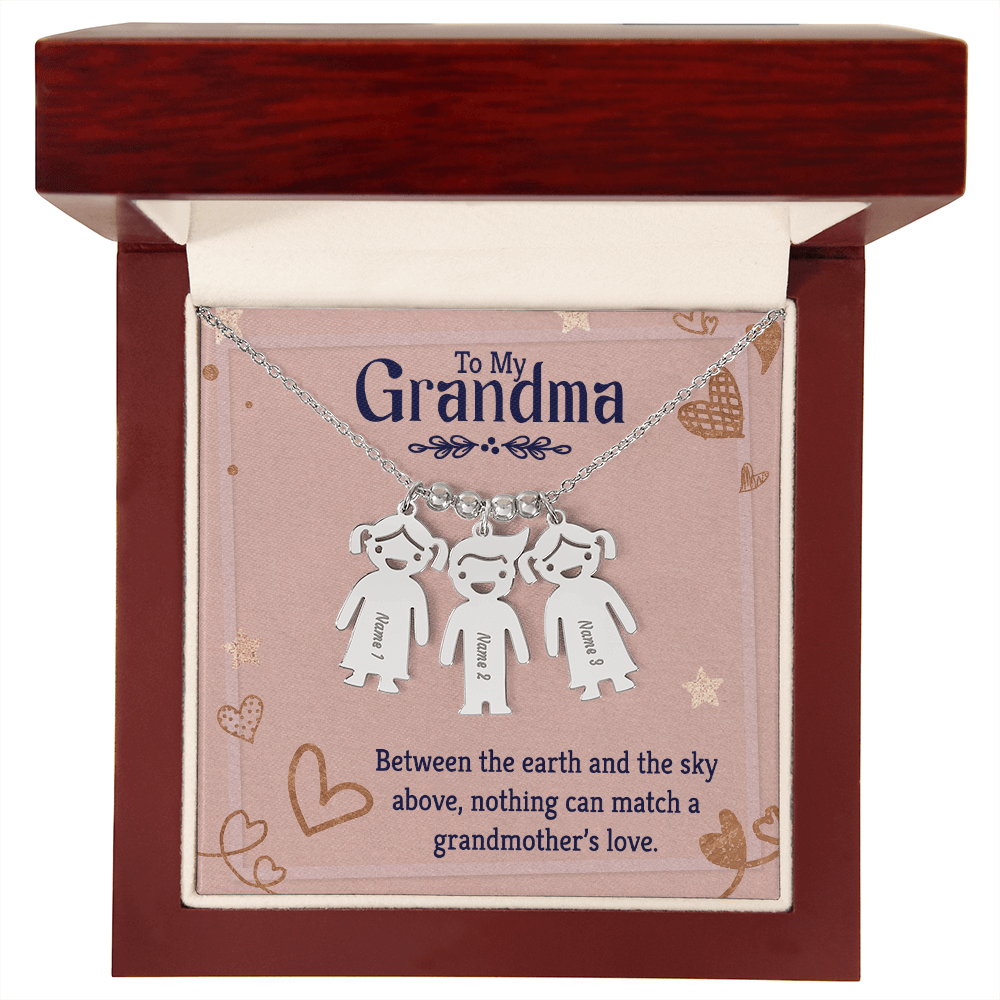 Personalized Engraved Kid Charm Necklace for Grandma - Mother's Day Gift - Between the Earth and the Sky Above
