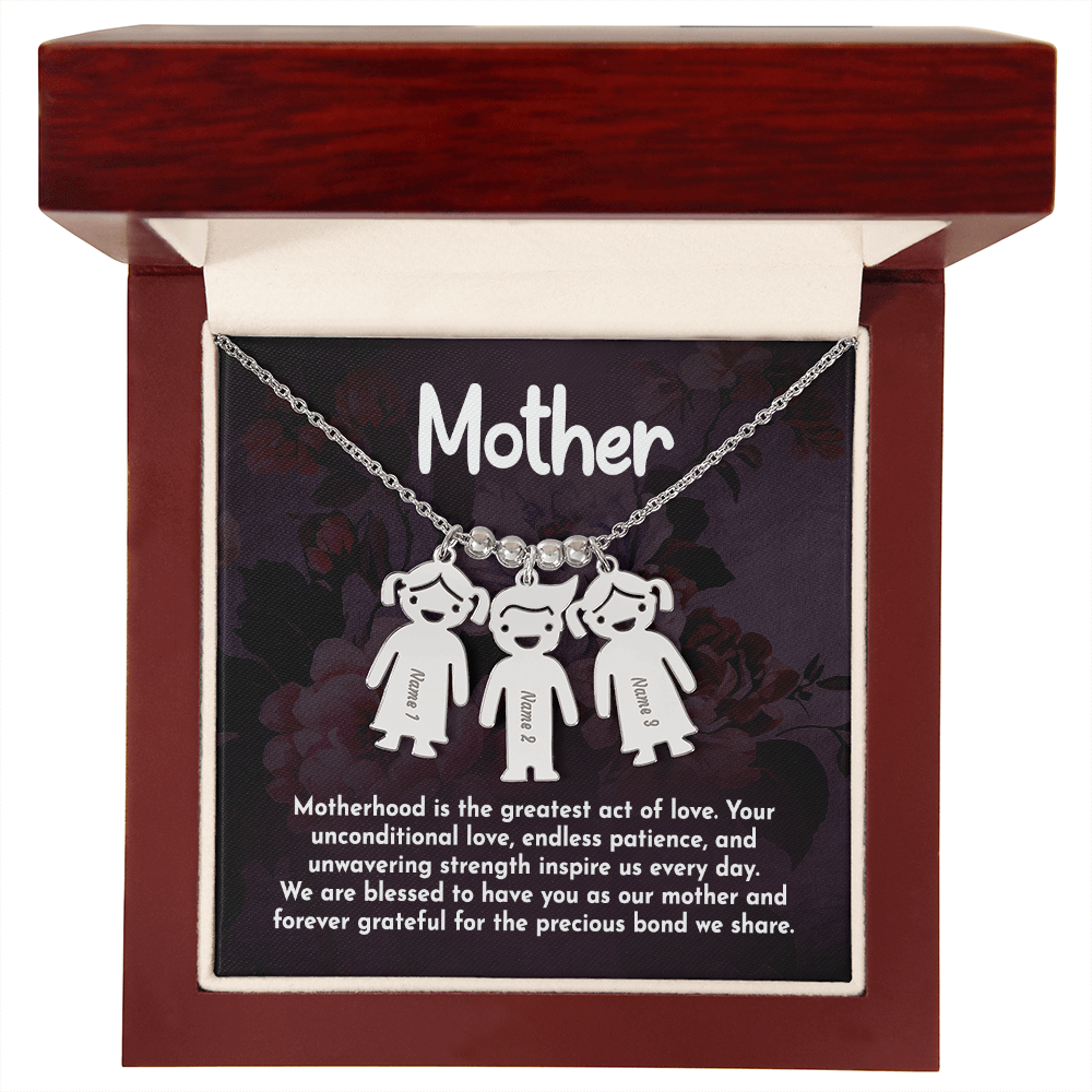 Personalized Engraved Kid Charm Necklace for Mother- Mother's Day Gift - Motherhood is the Greatest Act of Love