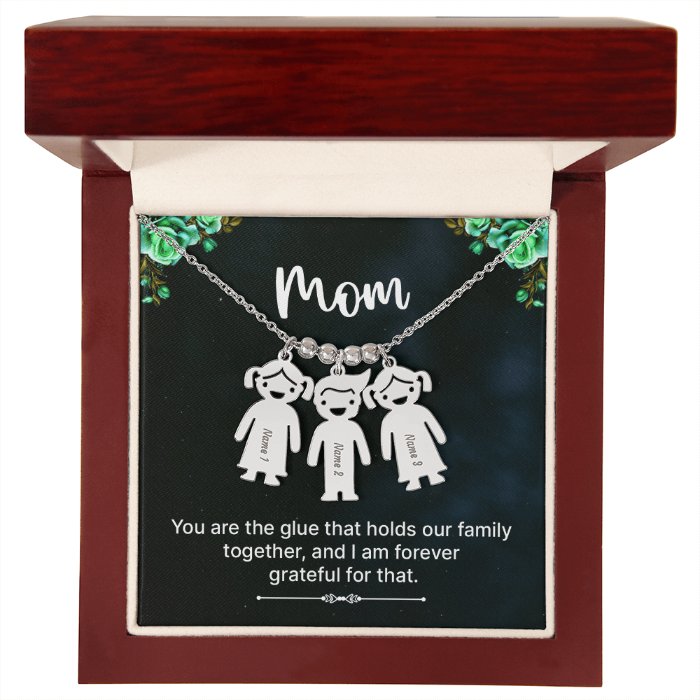 Personalized Engraved Kid Charm Necklace for Mom - Mother's Day Gift - You are the Glue that Holds our Family