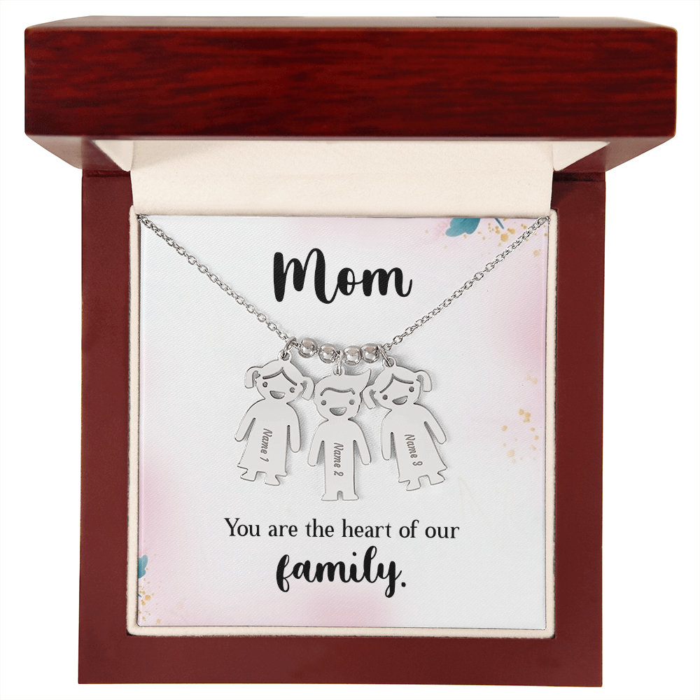 Personalized Engraved Kid Charm Necklace for Mom - Mother's Day Gift - You are the the Heart of our Family