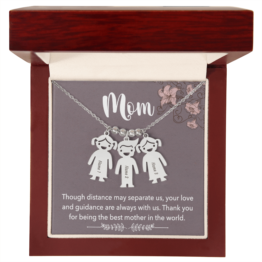 Personalized Engraved Kid Charm Necklace for Mom - Mother's Day Gift - Through Distance May Separate Us