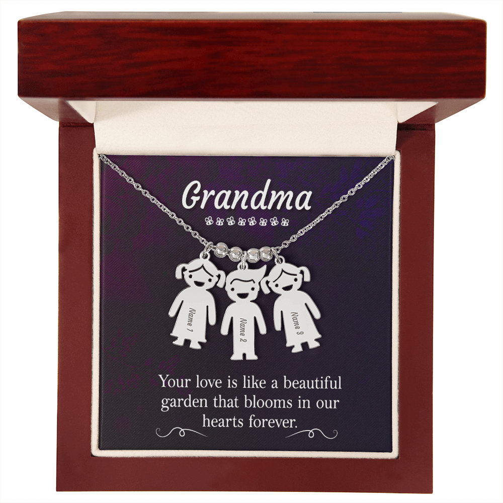 Personalized Engraved Kid Charm Necklace for Grandma - Mother's Day Gift - Your Love is Like a Beautiful Garden