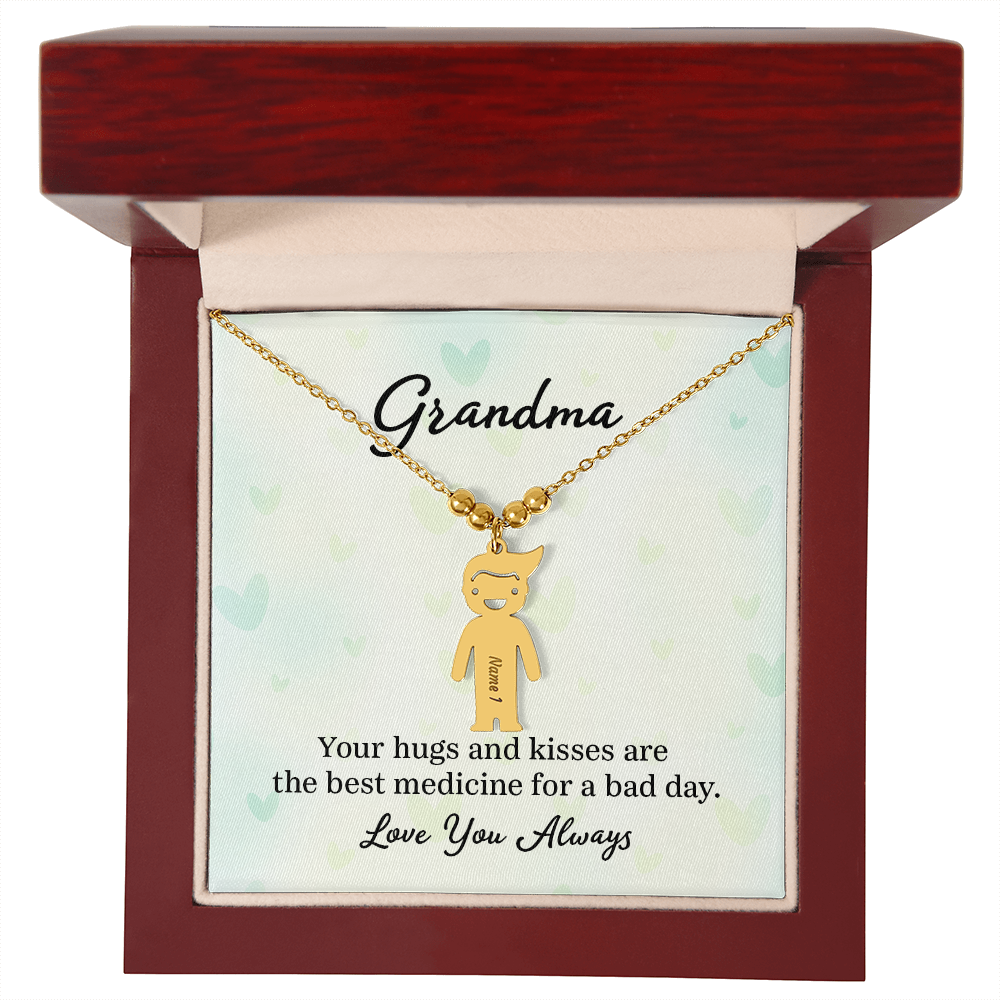 Personalized Engraved Kid Charm Necklace for Grandma - Mother's Day Gift - Your Hugs and Kisses