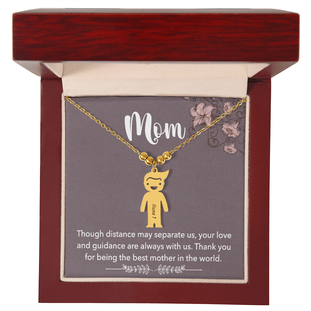 Personalized Engraved Kid Charm Necklace for Mom - Mother's Day Gift - Through Distance May Separate Us