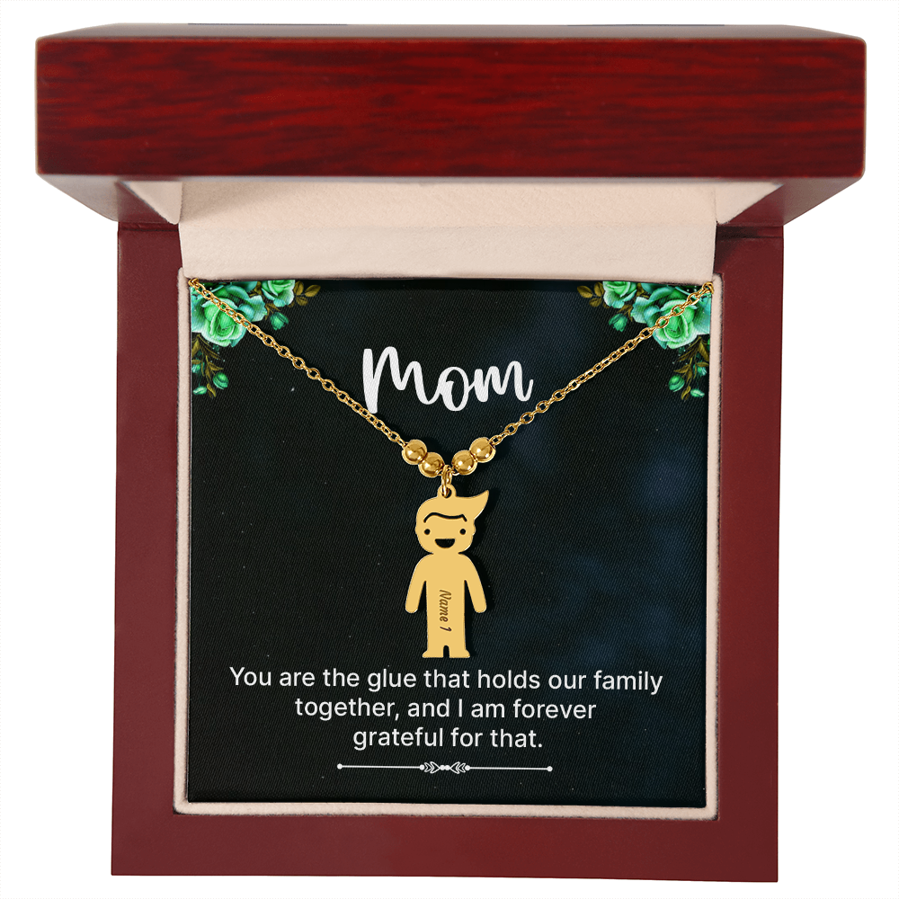 Personalized Engraved Kid Charm Necklace for Mom - Mother's Day Gift - You are the Glue that Holds our Family