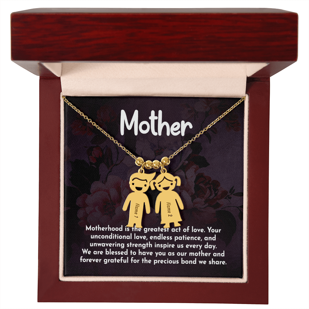 Personalized Engraved Kid Charm Necklace for Mother- Mother's Day Gift - Motherhood is the Greatest Act of Love