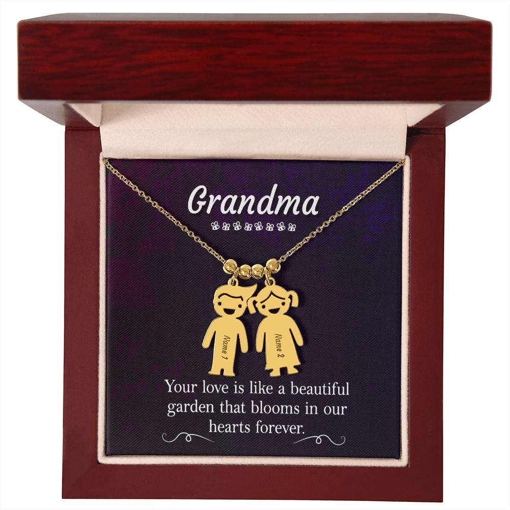 Personalized Engraved Kid Charm Necklace for Grandma - Mother's Day Gift - Your Love is Like a Beautiful Garden