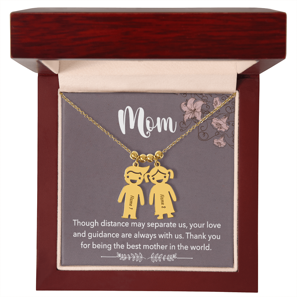 Personalized Engraved Kid Charm Necklace for Mom - Mother's Day Gift - Through Distance May Separate Us