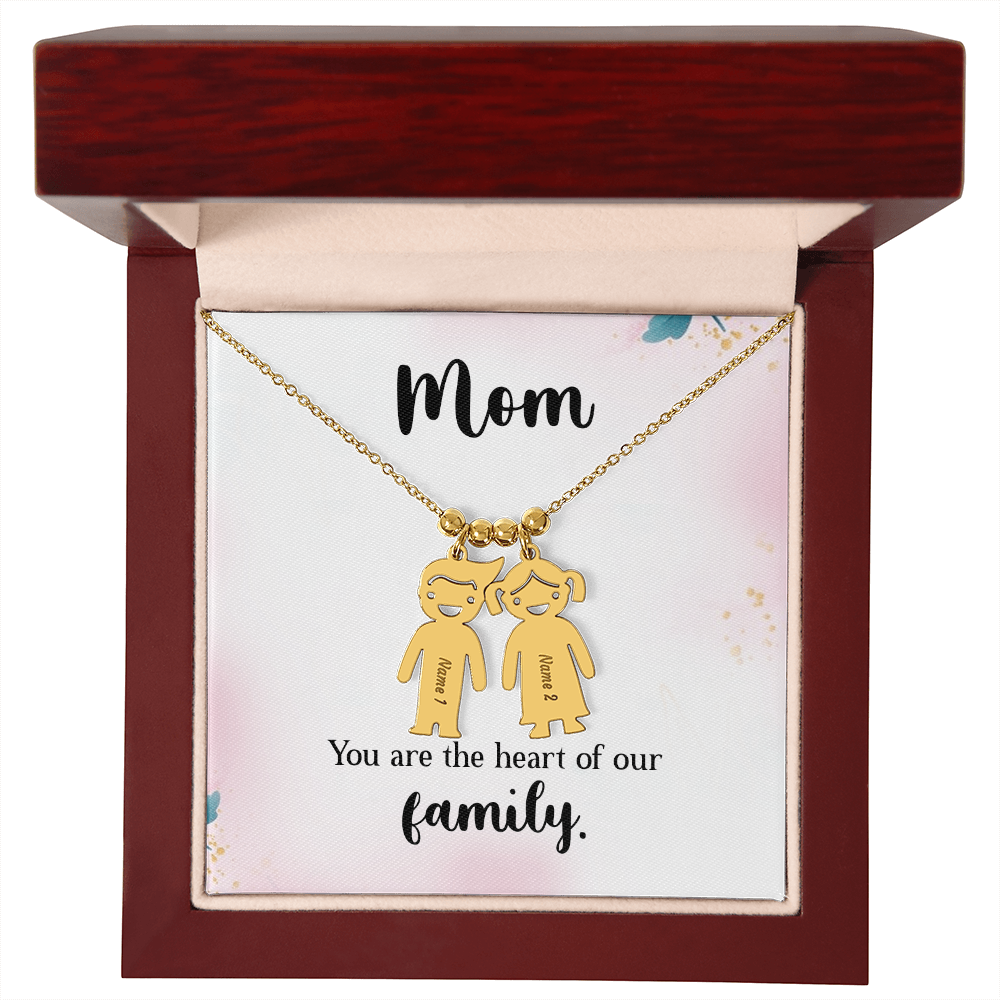 Personalized Engraved Kid Charm Necklace for Mom - Mother's Day Gift - You are the the Heart of our Family