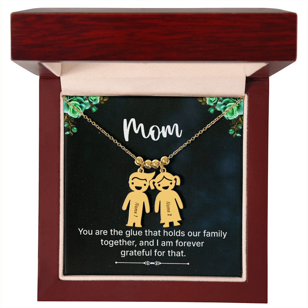 Personalized Engraved Kid Charm Necklace for Mom - Mother's Day Gift - You are the Glue that Holds our Family