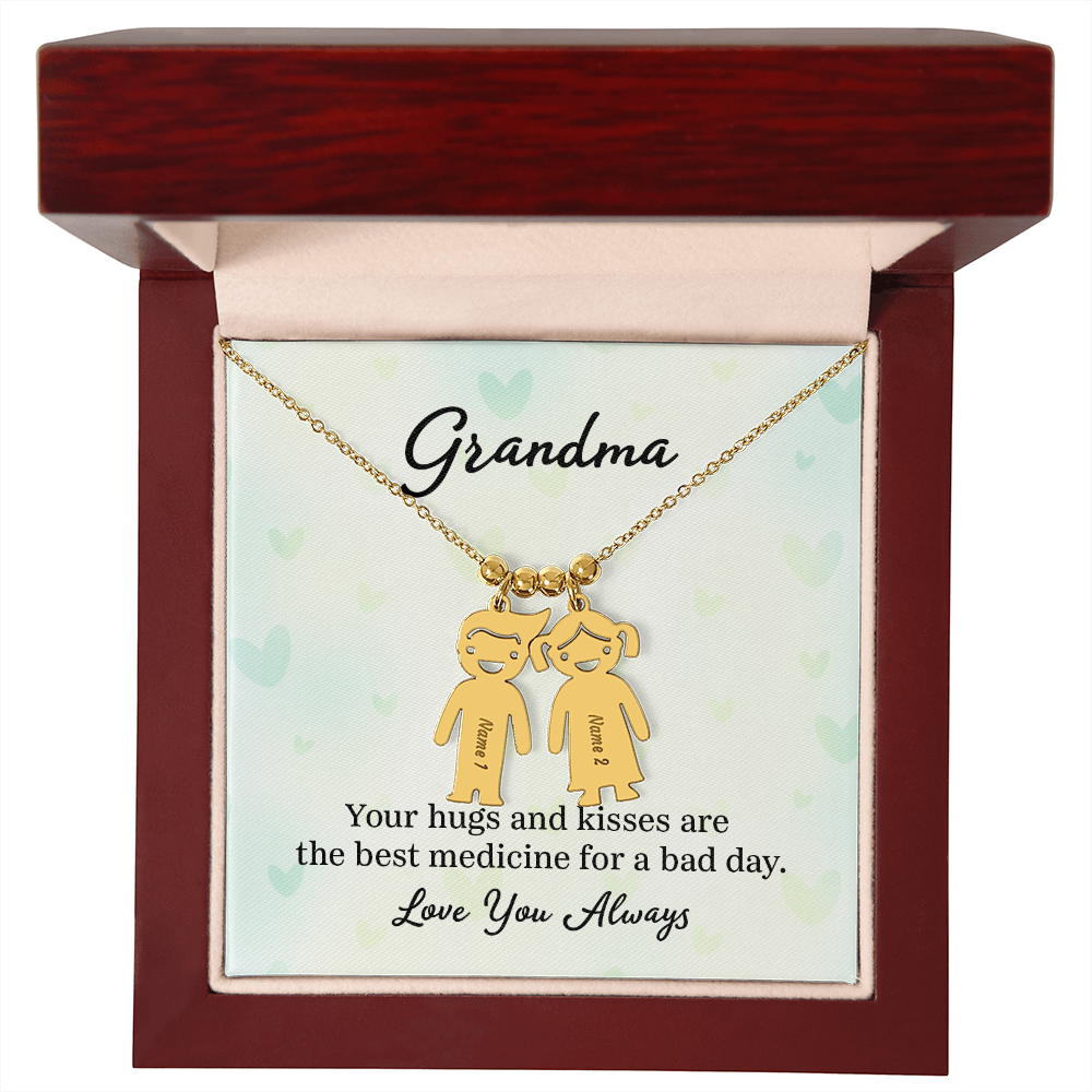Personalized Engraved Kid Charm Necklace for Grandma - Mother's Day Gift - Your Hugs and Kisses