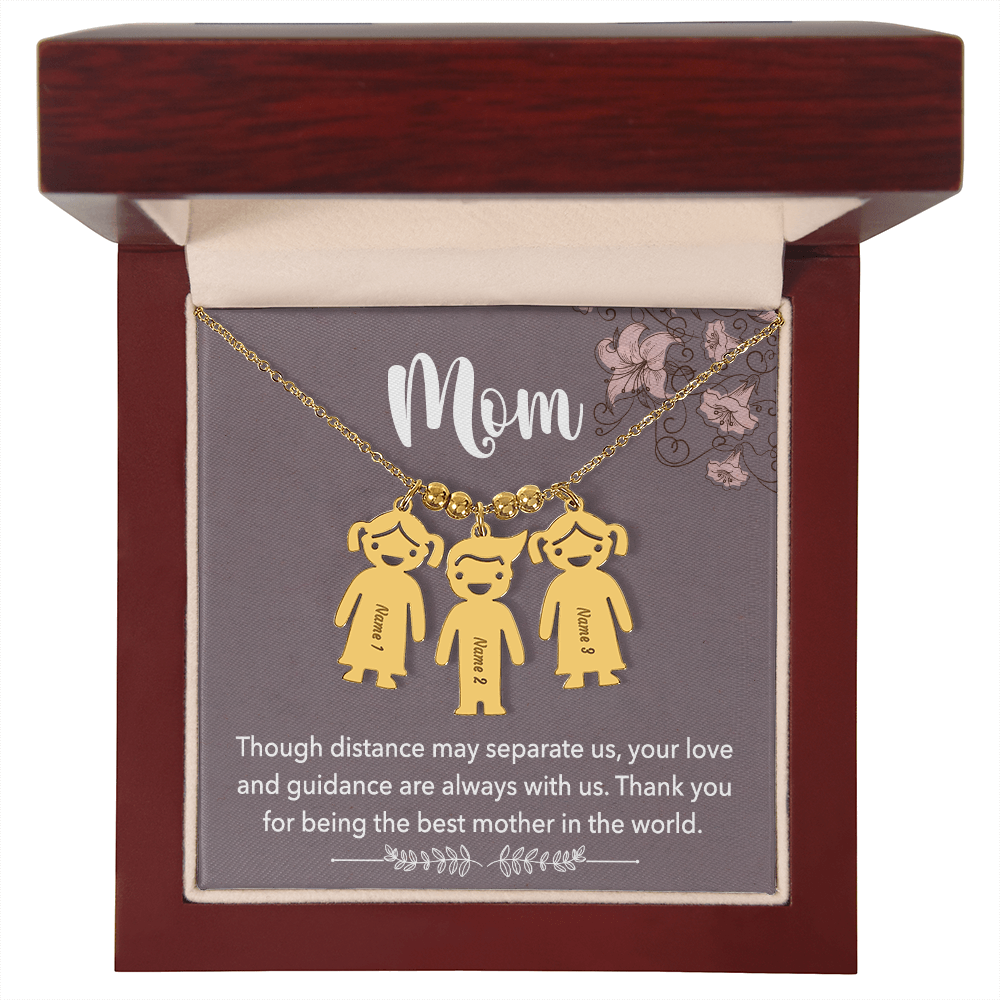 Personalized Engraved Kid Charm Necklace for Mom - Mother's Day Gift - Through Distance May Separate Us