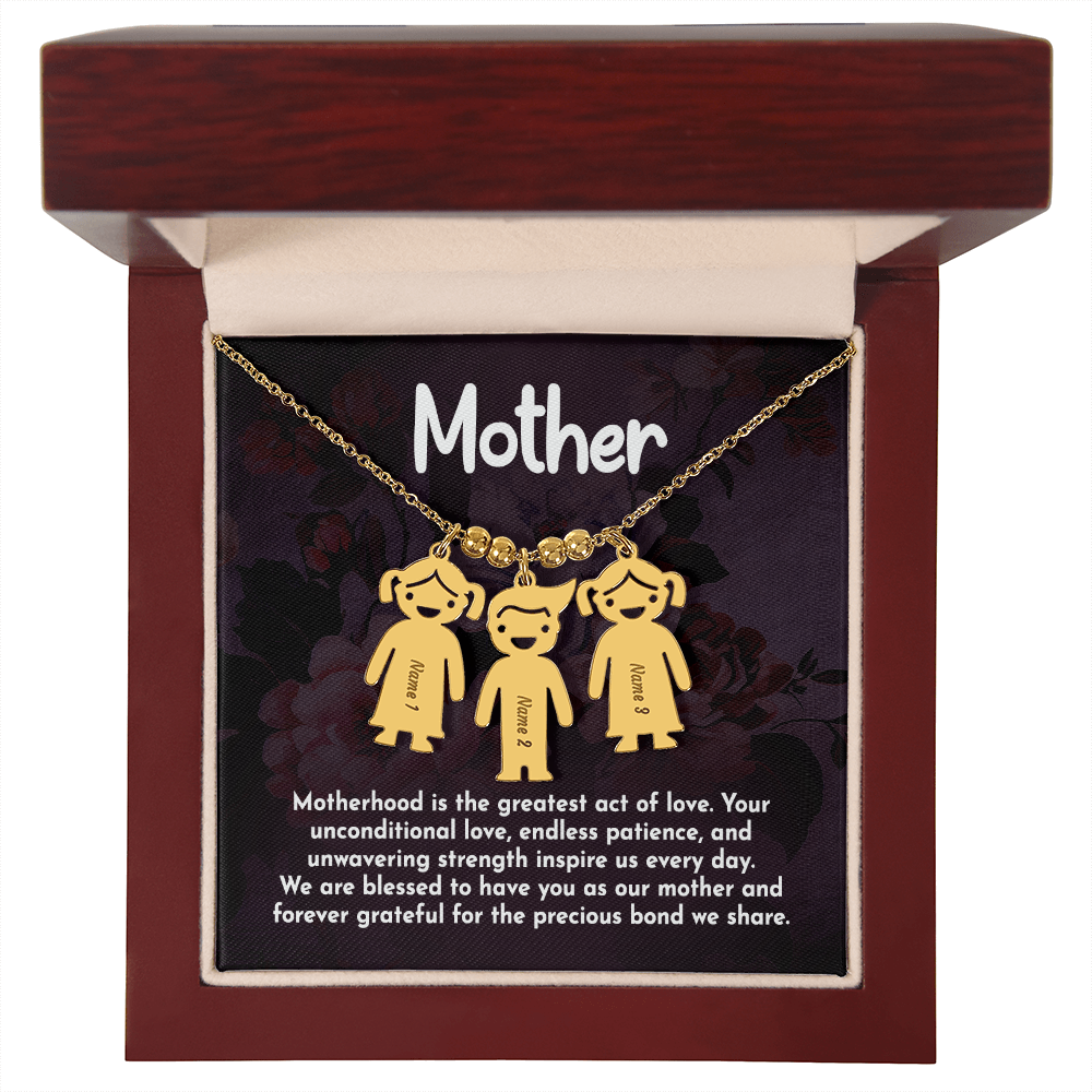 Personalized Engraved Kid Charm Necklace for Mother- Mother's Day Gift - Motherhood is the Greatest Act of Love