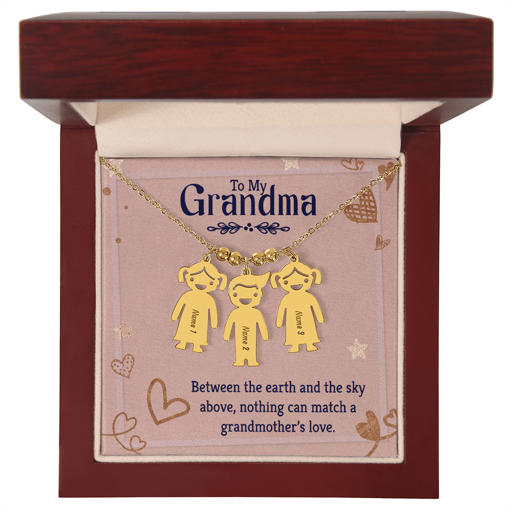 Personalized Engraved Kid Charm Necklace for Grandma - Mother's Day Gift - Between the Earth and the Sky Above