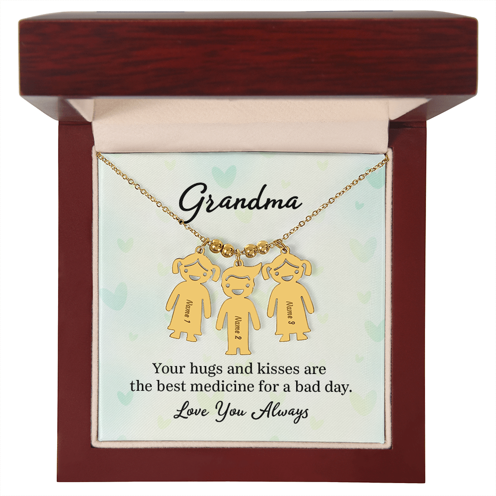 Personalized Engraved Kid Charm Necklace for Grandma - Mother's Day Gift - Your Hugs and Kisses