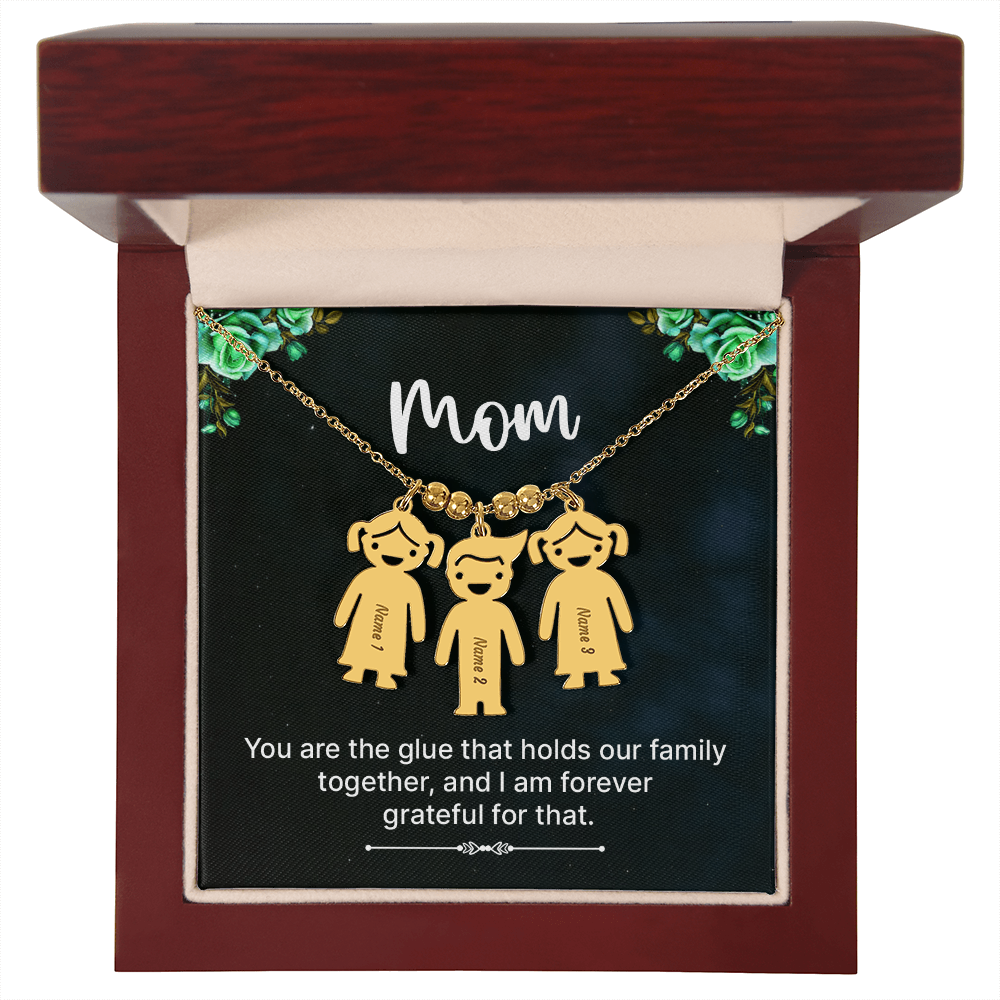 Personalized Engraved Kid Charm Necklace for Mom - Mother's Day Gift - You are the Glue that Holds our Family