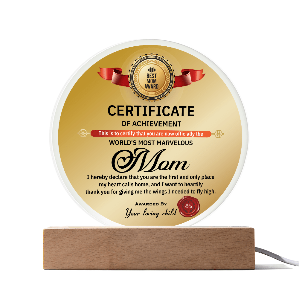 Acrylic Circle Plaque – World's Most Marvelous Mom Gift - TreasuredTale