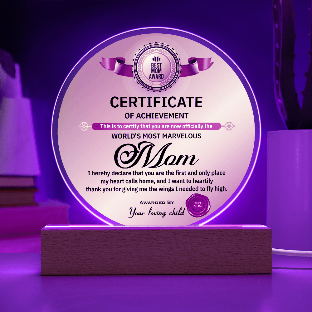 Acrylic Circle Plaque – World's Most Marvelous Mom Gift - TreasuredTale