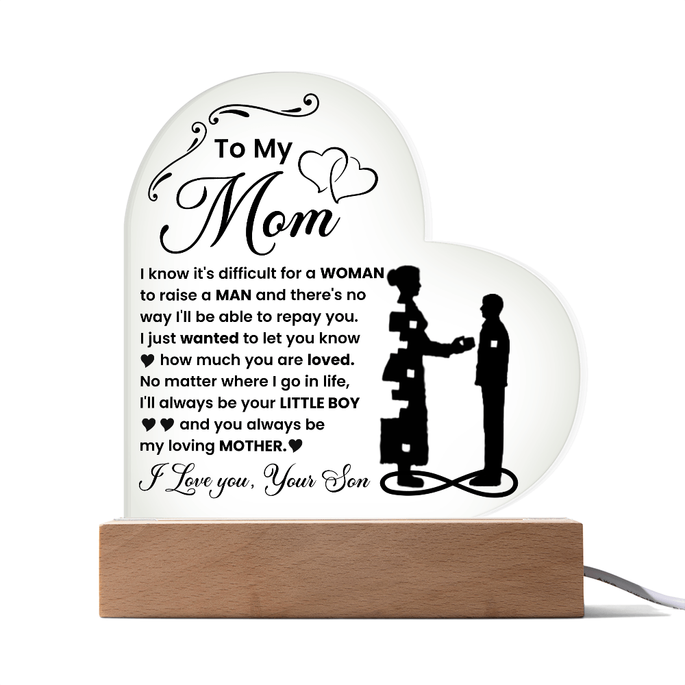 Acrylic Heart Plaque – Mom Gift from Loving Son - TreasuredTale