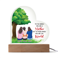 Acrylic Heart Plaque for Mom from Daughters - Mother's Day Gift - To Our Family You are the World