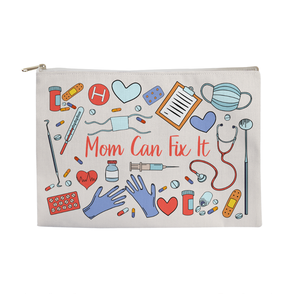 Fabric Zippered Pouch Large for Mom - Mother's Day Gift - Mom Can Fix It