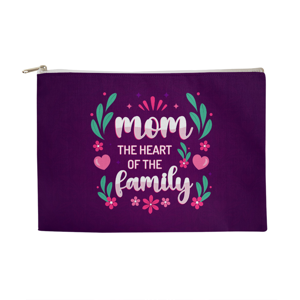 Fabric Zippered Pouch Large for Mom - Mother's Day Gift - Mom the Heart of the Family