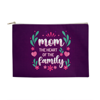 Fabric Zippered Pouch Large for Mom - Mother's Day Gift - Mom the Heart of the Family