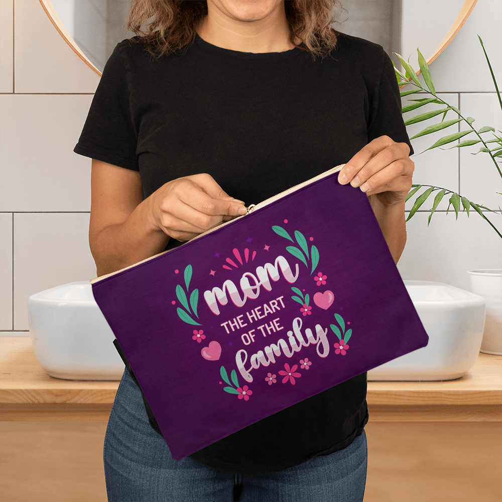 Fabric Zippered Pouch Large for Mom - Mother's Day Gift - Mom the Heart of the Family