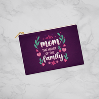 Fabric Zippered Pouch Large for Mom - Mother's Day Gift - Mom the Heart of the Family