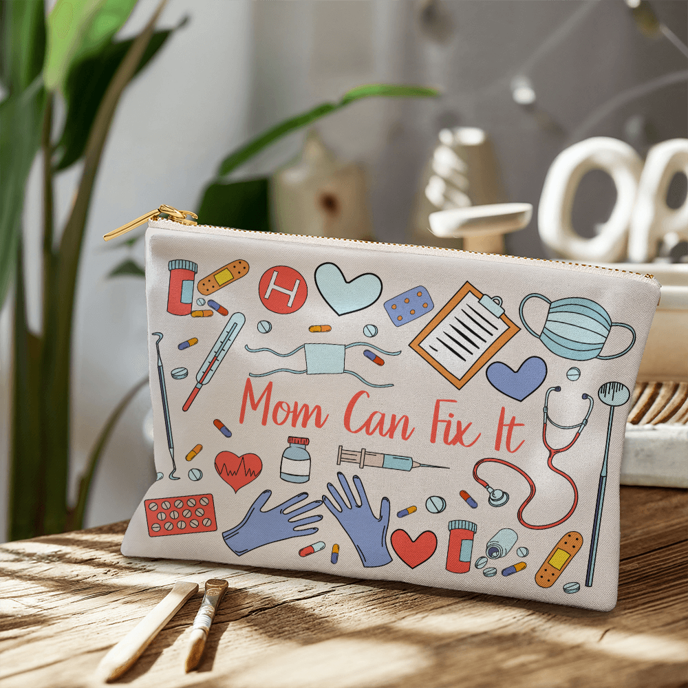 Fabric Zippered Pouch Large for Mom - Mother's Day Gift - Mom Can Fix It