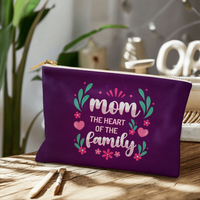 Fabric Zippered Pouch Large for Mom - Mother's Day Gift - Mom the Heart of the Family
