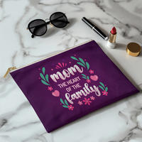 Fabric Zippered Pouch Large for Mom - Mother's Day Gift - Mom the Heart of the Family