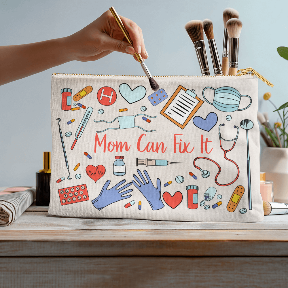 Fabric Zippered Pouch Large for Mom - Mother's Day Gift - Mom Can Fix It