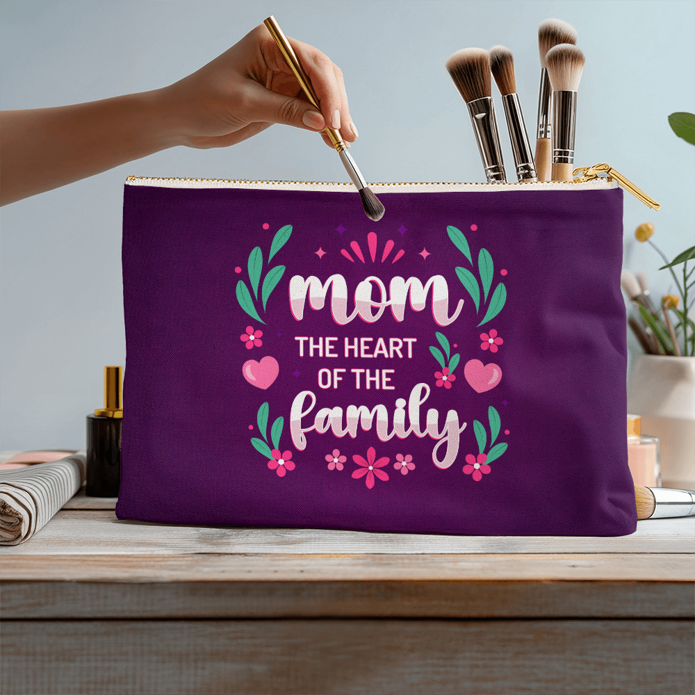 Fabric Zippered Pouch Large for Mom - Mother's Day Gift - Mom the Heart of the Family