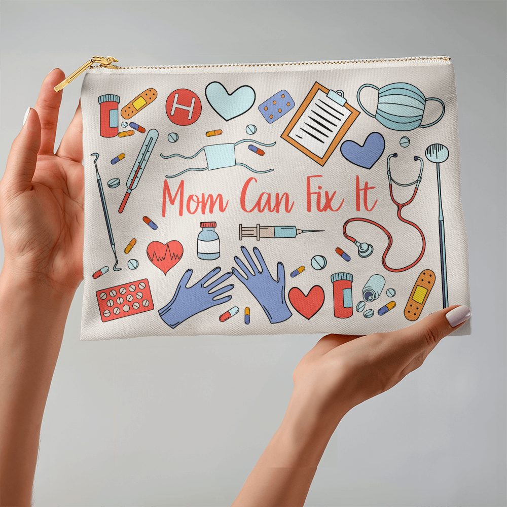Fabric Zippered Pouch Large for Mom - Mother's Day Gift - Mom Can Fix It
