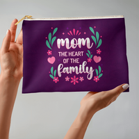 Fabric Zippered Pouch Large for Mom - Mother's Day Gift - Mom the Heart of the Family