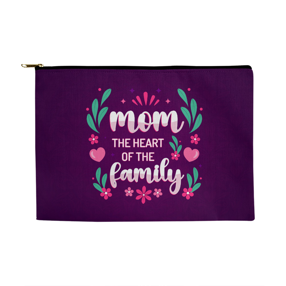 Fabric Zippered Pouch Large for Mom - Mother's Day Gift - Mom the Heart of the Family