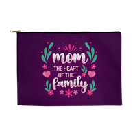 Fabric Zippered Pouch Large for Mom - Mother's Day Gift - Mom the Heart of the Family