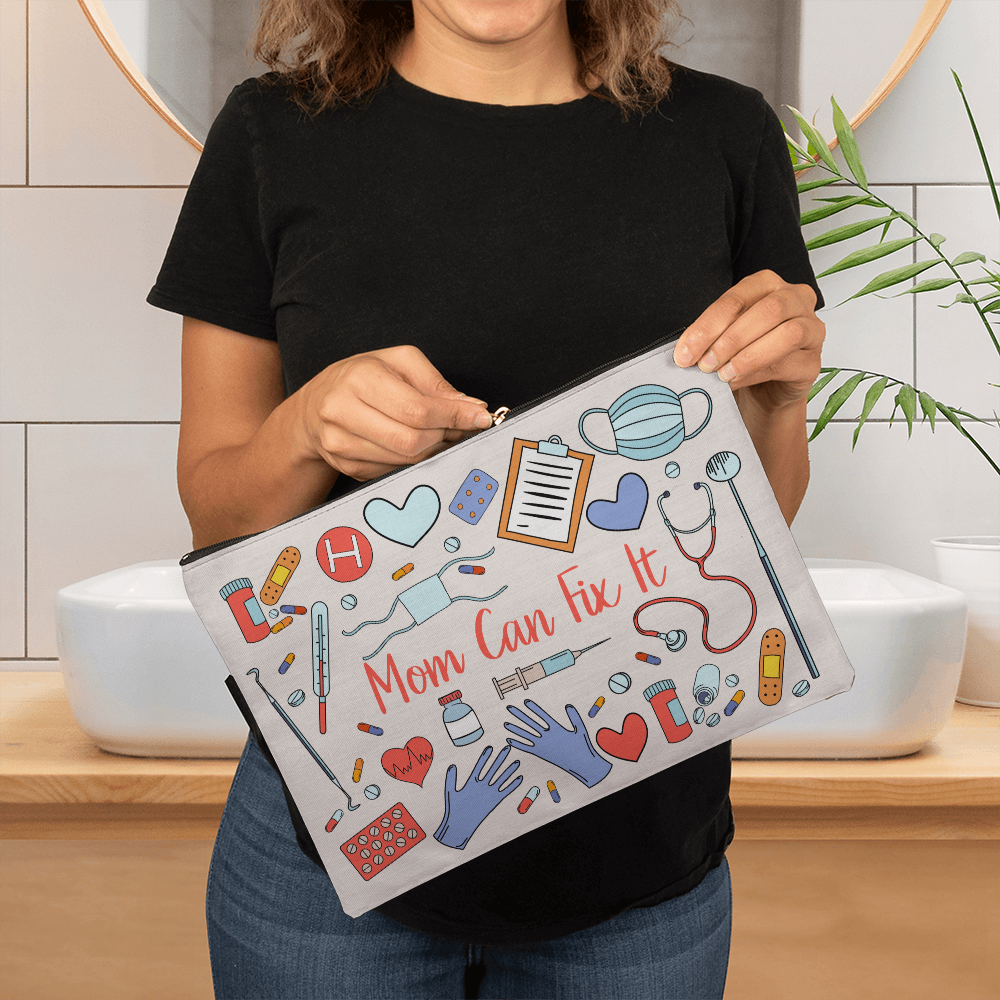 Fabric Zippered Pouch Large for Mom - Mother's Day Gift - Mom Can Fix It