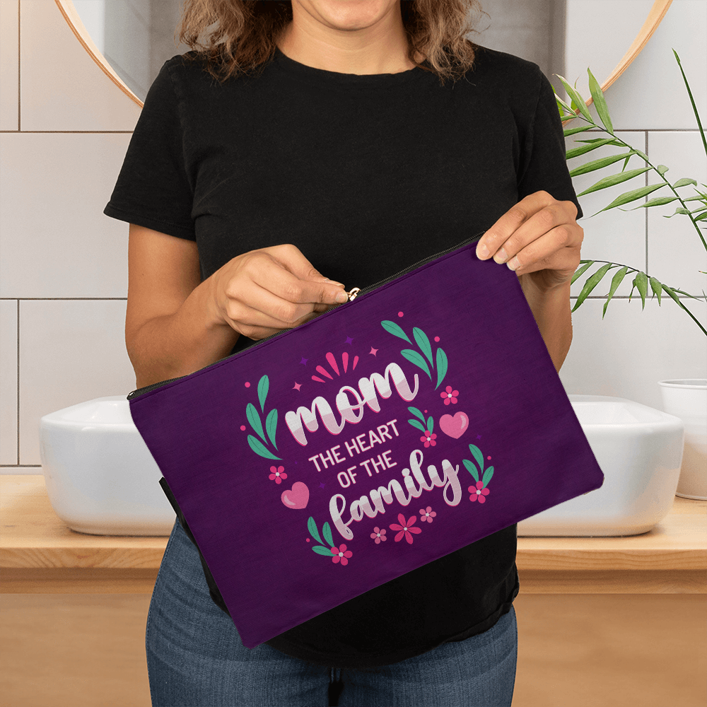 Fabric Zippered Pouch Large for Mom - Mother's Day Gift - Mom the Heart of the Family
