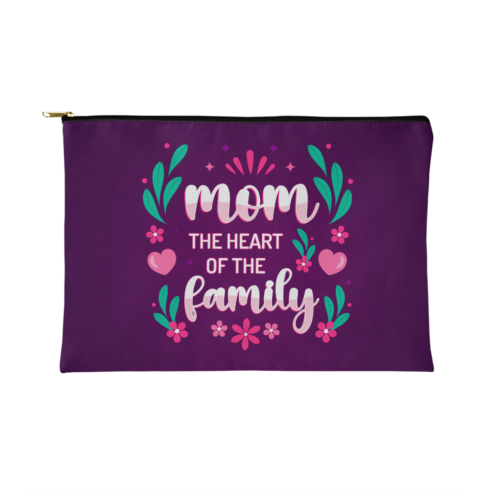 Fabric Zippered Pouch Smaill for Mom - Mother's Day Gift - Mom the Heart of the Family