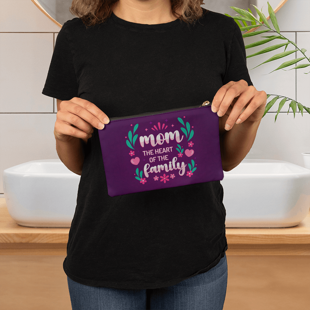 Fabric Zippered Pouch Smaill for Mom - Mother's Day Gift - Mom the Heart of the Family