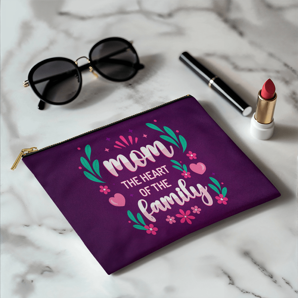 Fabric Zippered Pouch Smaill for Mom - Mother's Day Gift - Mom the Heart of the Family