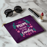 Fabric Zippered Pouch Smaill for Mom - Mother's Day Gift - Mom the Heart of the Family