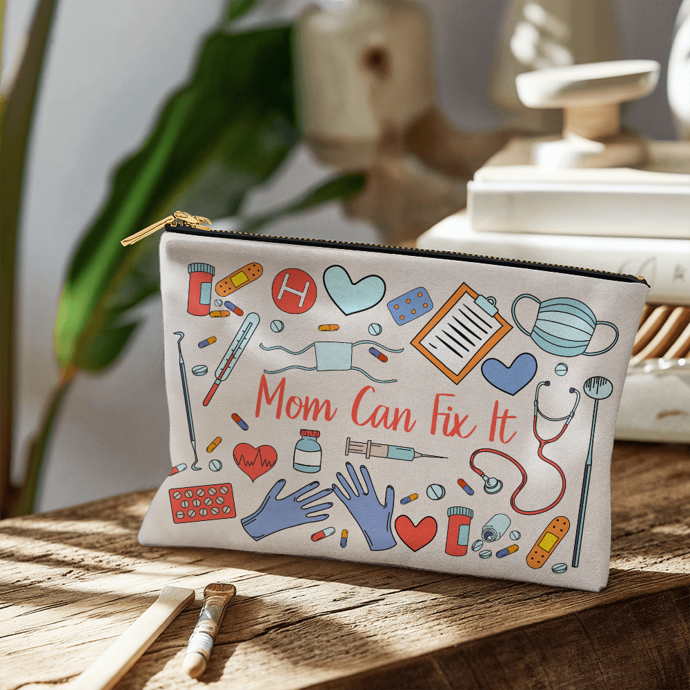 Fabric Zippered Pouch Small for Mom - Mother's Day Gift - Mom Can Fix It