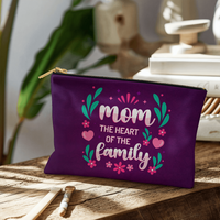Fabric Zippered Pouch Smaill for Mom - Mother's Day Gift - Mom the Heart of the Family